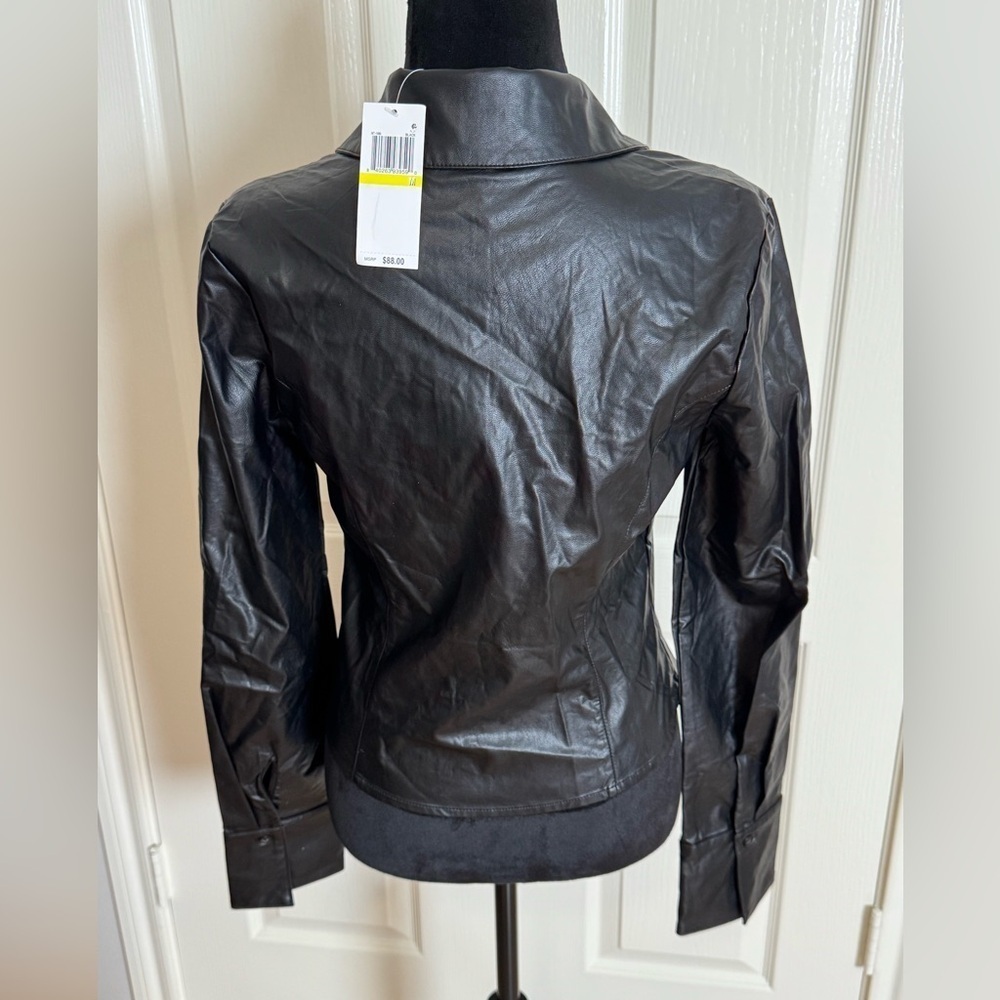 NIA Faux Leather Brielle Button Up Black Shirt Size Medium NWT - Picture 8 of 11